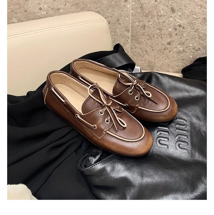 Women's Cowhide Leather Loafers Vintage Distressed - Image 4