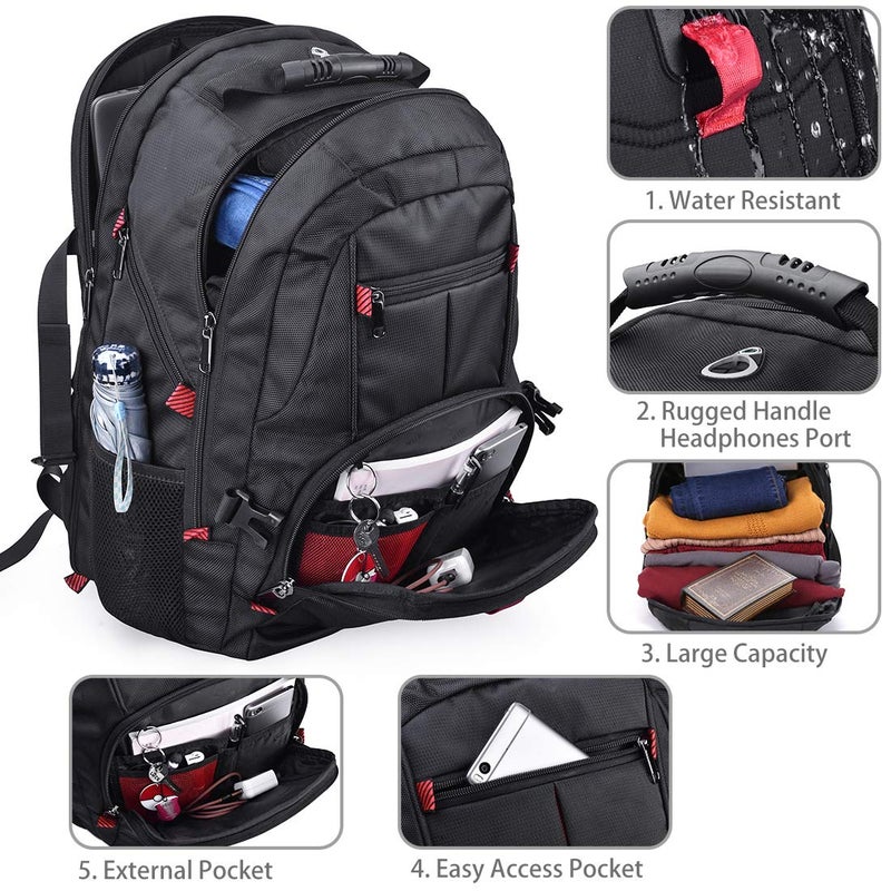 NUBILY Laptop Backpack 17 Inch Waterproof Extra Large TSA Travel Backpack Anti Theft College Business Mens Backpacks with USB Charging Port 17.3 Gaming Computer Backpack for Women Men Black 45L - Image 3