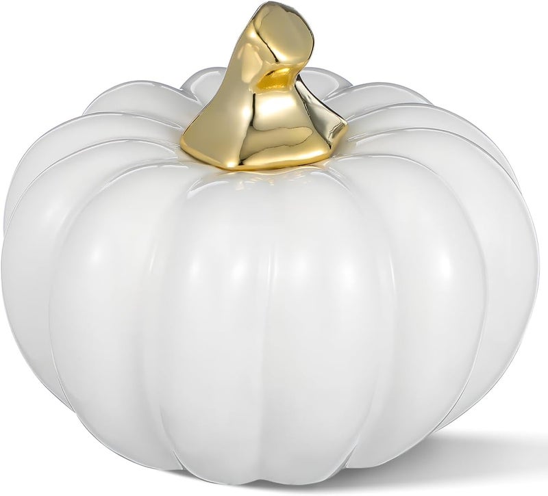 Yardwe Ceramic Pumpkin Ornaments - White Halloween Table Decorations Miniature Pumpkin Decor for Home and Office Perfect for Fall and Thanksgiving - Image 1