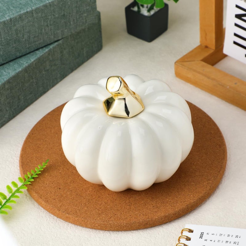 Yardwe Ceramic Pumpkin Ornaments - White Halloween Table Decorations Miniature Pumpkin Decor for Home and Office Perfect for Fall and Thanksgiving - Image 5