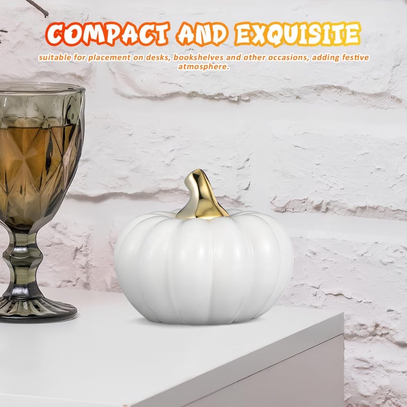 Yardwe Ceramic Pumpkin Ornaments - White Halloween Table Decorations Miniature Pumpkin Decor for Home and Office Perfect for Fall and Thanksgiving - Image 2