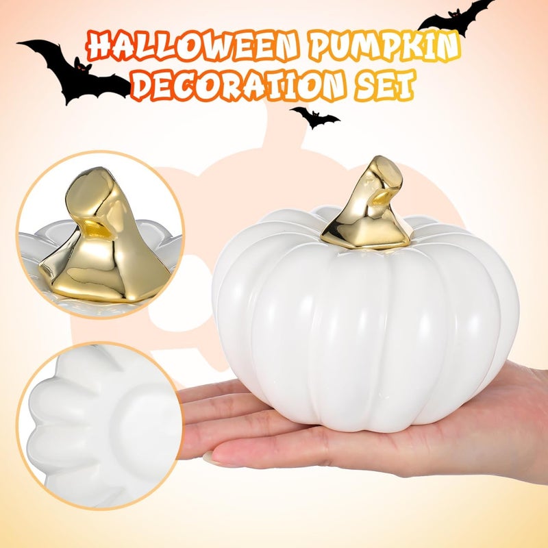 Yardwe Ceramic Pumpkin Ornaments - White Halloween Table Decorations Miniature Pumpkin Decor for Home and Office Perfect for Fall and Thanksgiving - Image 4