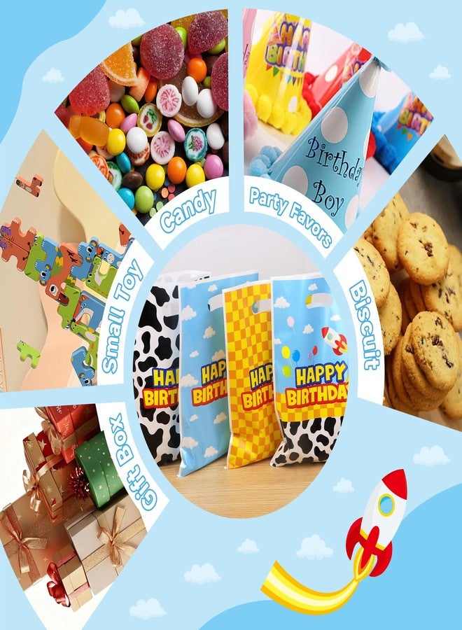 Bsenhe 60PCS Cartoon Story Goodie Bags, Cartoon Story Birthday Party Favor Gift Bags Blue Sky White Cloud Cow Plastic Candy Bags for Toy Themed Party with Handle - Image 4