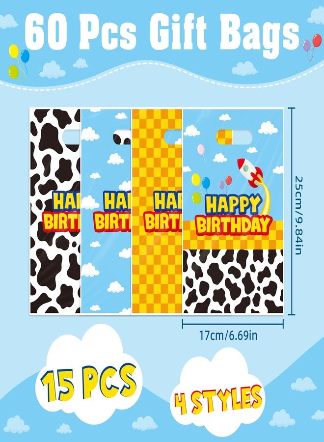 Bsenhe 60PCS Cartoon Story Goodie Bags, Cartoon Story Birthday Party Favor Gift Bags Blue Sky White Cloud Cow Plastic Candy Bags for Toy Themed Party with Handle - Image 2