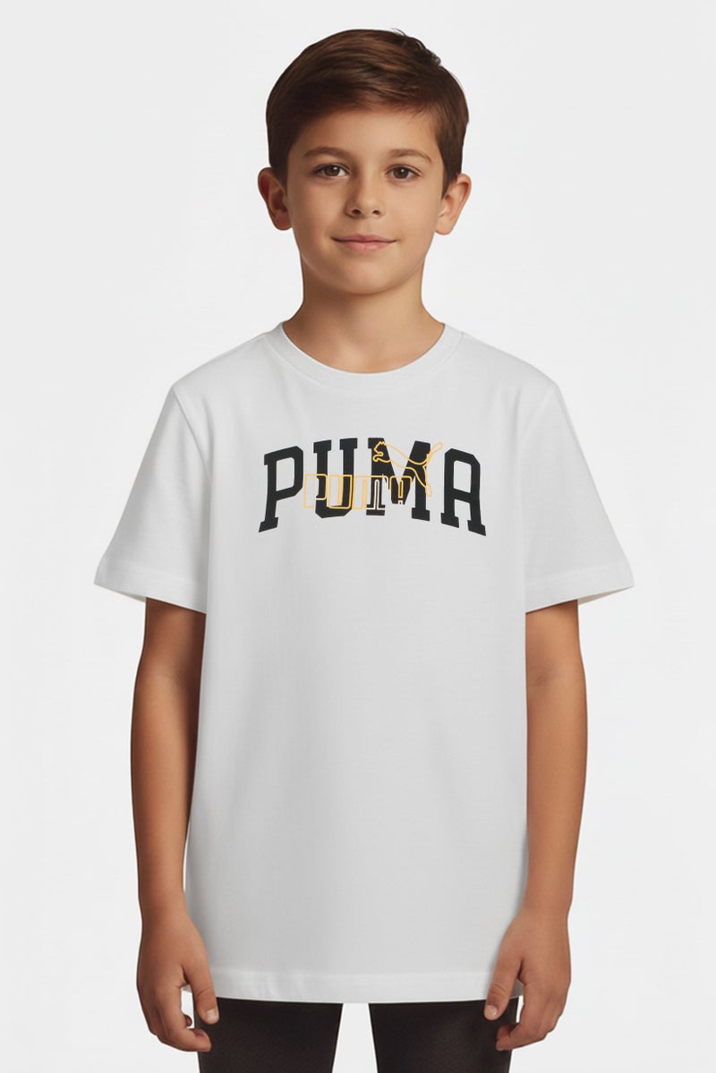 PUMA Toddlers Boy Brand Logo Short Sleeve T-Shirt, White - Image 1