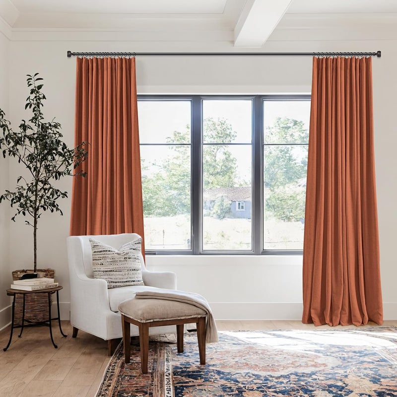 100% Blackout Shield Full Blackout Curtains for Bedroom 108 inch Length 2 Panels Set  Clip Rings/Rod Pocket Faux Linen Black Out Curtains for Living Room  Thermal Insulated  50Wx108L  Orange - Image 3
