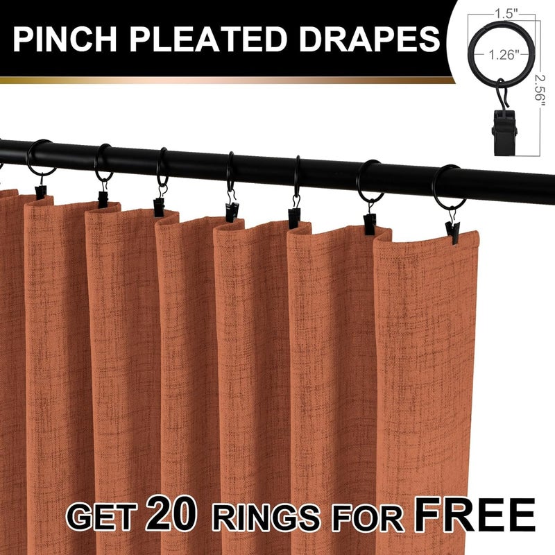 100% Blackout Shield Full Blackout Curtains for Bedroom 108 inch Length 2 Panels Set  Clip Rings/Rod Pocket Faux Linen Black Out Curtains for Living Room  Thermal Insulated  50Wx108L  Orange - Image 5