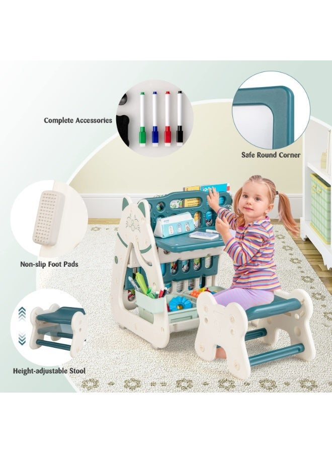 XICEN Kids Table and Chair Set, 3 in 1 Convertible Art Easel & Bookshelf, Magnetic Painting Board, with 2 Storage Baskets, Pen Container, Adjustable Height Desk for Children Reading Drawing Doing Homework - Image 5