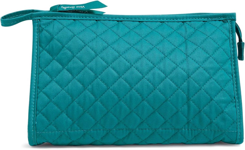 Vera Bradley Women's Cotton Trapeze Cosmetic Makeup Organizer Bag, Forever Green - Recycled Cotton, One Size