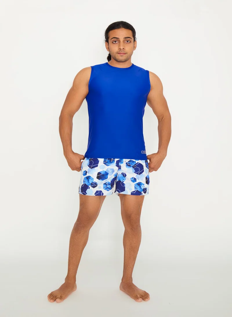 COEGA SUNWEAR COEGA Mens Rashguard Sleeveless - Navy Watercolour Hexagons