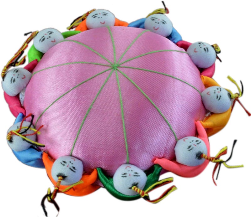 Handmade Needle Pin Cushion Oriental Pin Holder DIY Gift for Foreign Affairs Baizi Doll Needle Stick Bag with 11 Kids Retro Cloth Art Home Furnishing Decoration (Pink)