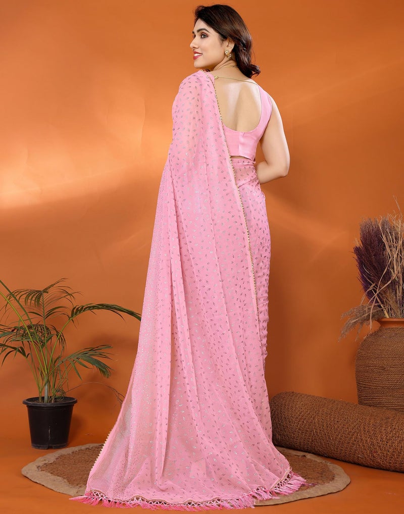 SIRIL Women's Georgette Foil Printed Saree with Unstitched Blouse Piece (4258S693_Pink) - Image 3