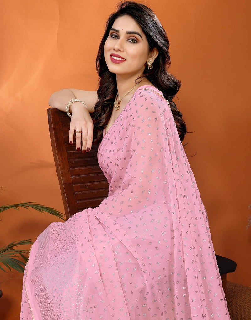 SIRIL Women's Georgette Foil Printed Saree with Unstitched Blouse Piece (4258S693_Pink) - Image 5