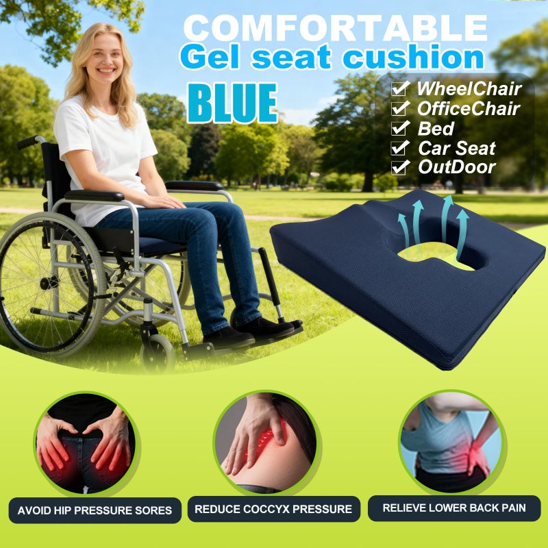FoKon Gel Wheelchair Seat Cushion,Bed Sore Cushions for Butt,hemorrhoid Pillow,Sciatica,Back,Coccyx,Pressure Sore/Ulcer Pain Relief Butt Pillow,Ergonomic Chair Cushion, Anti-Slip&Washable Cover(Blue) - Image 3