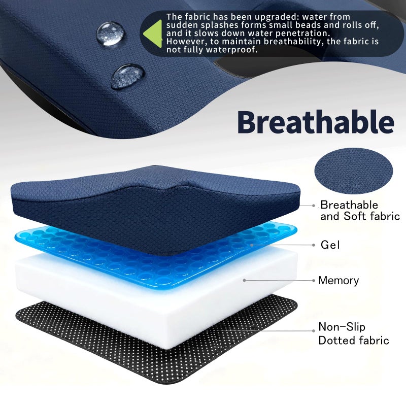 FoKon Gel Wheelchair Seat Cushion,Bed Sore Cushions for Butt,hemorrhoid Pillow,Sciatica,Back,Coccyx,Pressure Sore/Ulcer Pain Relief Butt Pillow,Ergonomic Chair Cushion, Anti-Slip&Washable Cover(Blue) - Image 5