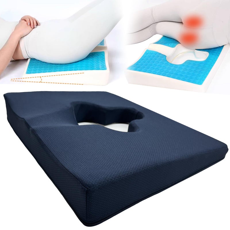 FoKon Gel Wheelchair Seat Cushion,Bed Sore Cushions for Butt,hemorrhoid Pillow,Sciatica,Back,Coccyx,Pressure Sore/Ulcer Pain Relief Butt Pillow,Ergonomic Chair Cushion, Anti-Slip&Washable Cover(Blue) - Image 1