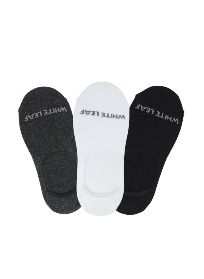 White Leaf 3 Pairs No Show Socks Mens Cotton Low Cut Ankle Socks - Breathable, Moisture Wicking, Durable - 3 Pairs (Dark Gry, Black, White) - One Size - Image 2