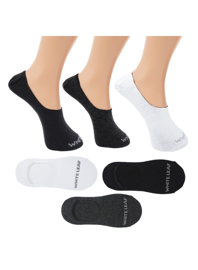 White Leaf 3 Pairs No Show Socks Mens Cotton Low Cut Ankle Socks - Breathable, Moisture Wicking, Durable - 3 Pairs (Dark Gry, Black, White) - One Size - Image 1