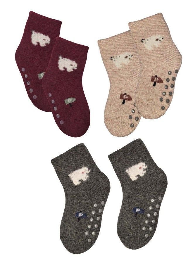 NAT Anti Skid Woolen Ankle Length Socks for Baby Boys & Baby Girls (3 Pair, Anti Skid, 1 to 2 Year), Multicolour - Image 1