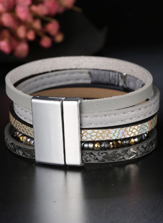 Sharpdo Leather Rhinestone Multi-Layer Bracelet - Image 2