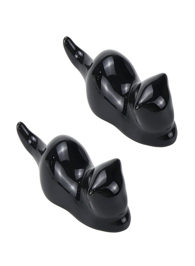 Nicerity Chinese Painting Brushes Rests for Calligraphy Sumi Brushes Ceramics Cat Shape 2 Pcs(Black) - Image 1