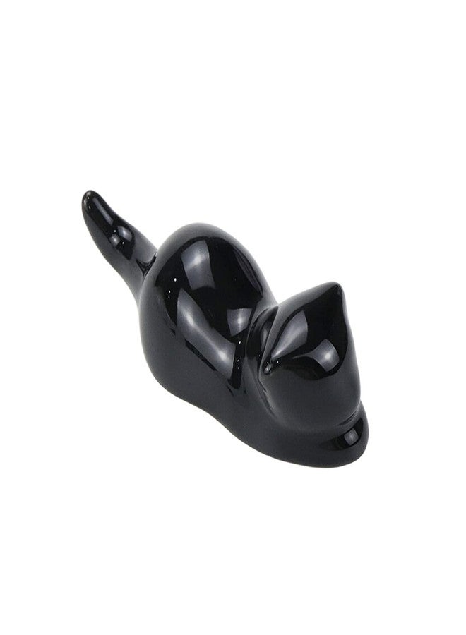 Nicerity Chinese Painting Brushes Rests for Calligraphy Sumi Brushes Ceramics Cat Shape 2 Pcs(Black) - Image 4