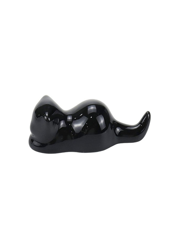 Nicerity Chinese Painting Brushes Rests for Calligraphy Sumi Brushes Ceramics Cat Shape 2 Pcs(Black) - Image 2