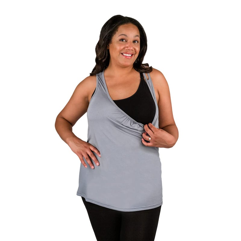 bamboobies Women's Standard Nursing Easy Access Tank Top, Maternity Clothing for Breastfeeding, Grey, X-Large - Image 2