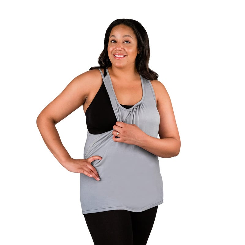 bamboobies Women's Standard Nursing Easy Access Tank Top, Maternity Clothing for Breastfeeding, Grey, X-Large - Image 3