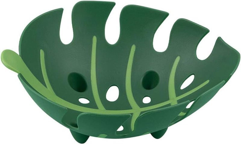 PRETOX Green Plastic Leaf Shape Wash Store Fruit Basket Decorative Fruit Vegetable Basket and Strainer for Home Kitchen Dining Table 1 PCS - Image 2