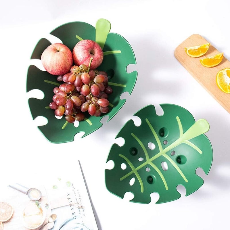 PRETOX Green Plastic Leaf Shape Wash Store Fruit Basket Decorative Fruit Vegetable Basket and Strainer for Home Kitchen Dining Table 1 PCS - Image 5