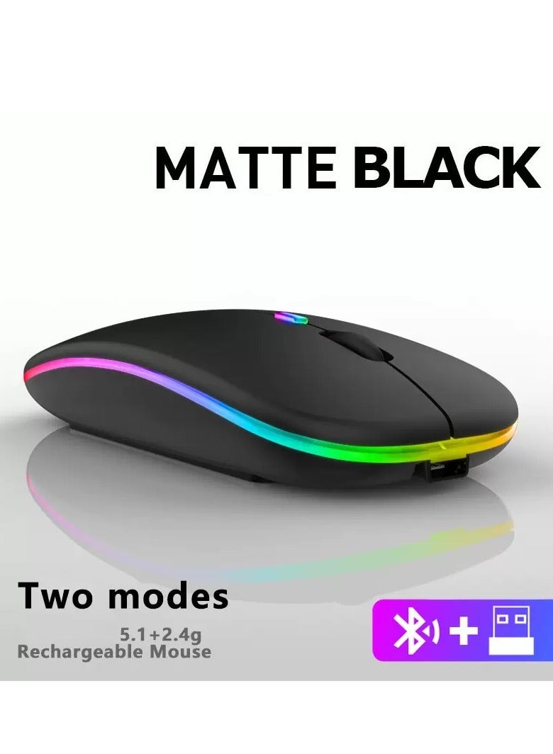 Wireless Bluetooth Mouse, Bluetooth 5.1 + USB, 2.4GHz Rechargeable Silent Bluetooth Wireless Mouse, Computer Mice with USB Receiver(Black) - Image 1