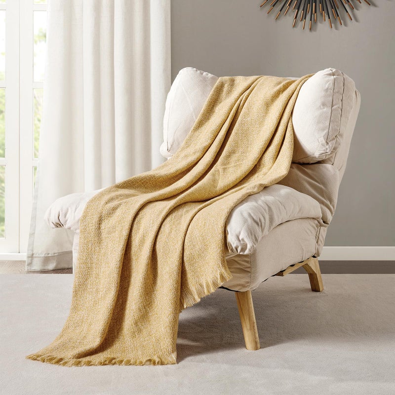 BOURINA Faux Cashmere Fringe Throw Blanket Decorative Lightweight Throw Soft Cozy for Bed or Sofa Outdoor Blanket  50"" x 70"" Yellow - Image 2