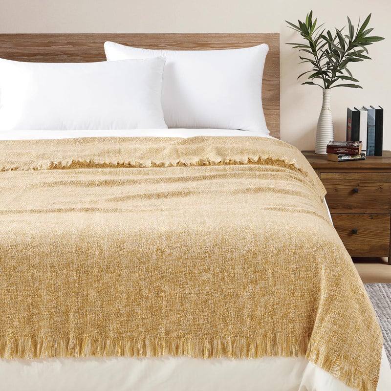 BOURINA Faux Cashmere Fringe Throw Blanket Decorative Lightweight Throw Soft Cozy for Bed or Sofa Outdoor Blanket  50"" x 70"" Yellow - Image 3