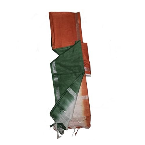 SheenKraft Women's Bhagalpuri Linen Cotton Blend Handloom Dupatta (Stole) with Silver Zari Border_Free Size_Multiple Color Variation 11489-11501 (Tricolor Flag) - Image 4