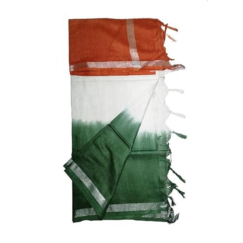 SheenKraft Women's Bhagalpuri Linen Cotton Blend Handloom Dupatta (Stole) with Silver Zari Border_Free Size_Multiple Color Variation 11489-11501 (Tricolor Flag) - Image 2