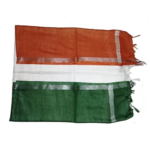 SheenKraft Women's Bhagalpuri Linen Cotton Blend Handloom Dupatta (Stole) with Silver Zari Border_Free Size_Multiple Color Variation 11489-11501 (Tricolor Flag) - Image 3