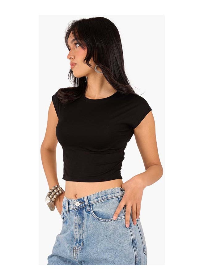 Clue Cropped Crew Neck Viscose Top  - Image 3