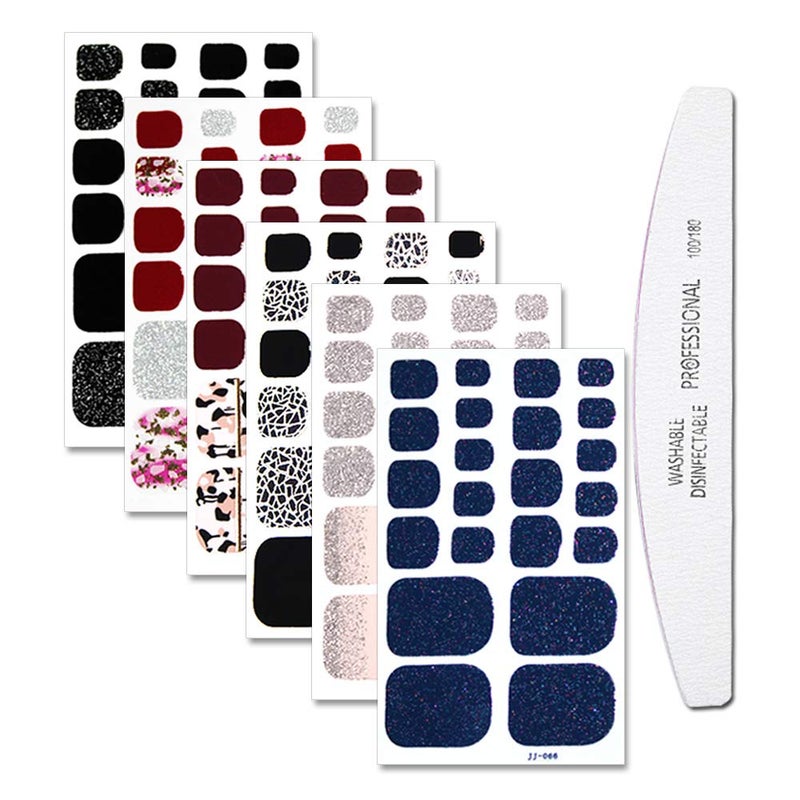 WOKOTO WOKOTO 6 Sheets Mermaid Design Toenail Art Polish Stickers Strips with 1Pc Nail File Adhesive Nail Wraps Decals Manicure Kit