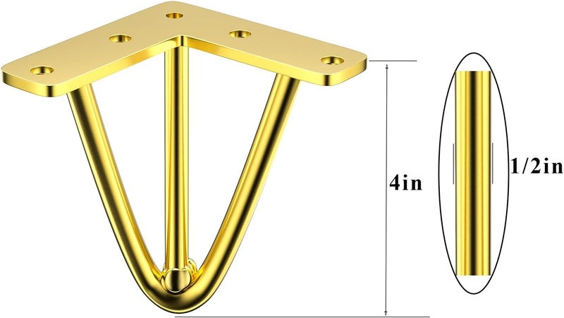 HIRVALL Heavy Duty Gold Finish 4inch Metal Leg for SofaCabinetDesk Leg and Bed Leg4pcs - Image 2
