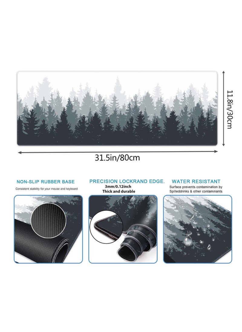 Large Gaming Mouse Pad 800 x 300 x 3mm, Non-Slip Rubber Base Water-Resistant Mousepad Desk Mat for Computer Keyboard Misty Forest