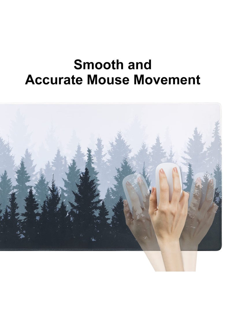 Large Gaming Mouse Pad 800 x 300 x 3mm, Non-Slip Rubber Base Water-Resistant Mousepad Desk Mat for Computer Keyboard Misty Forest