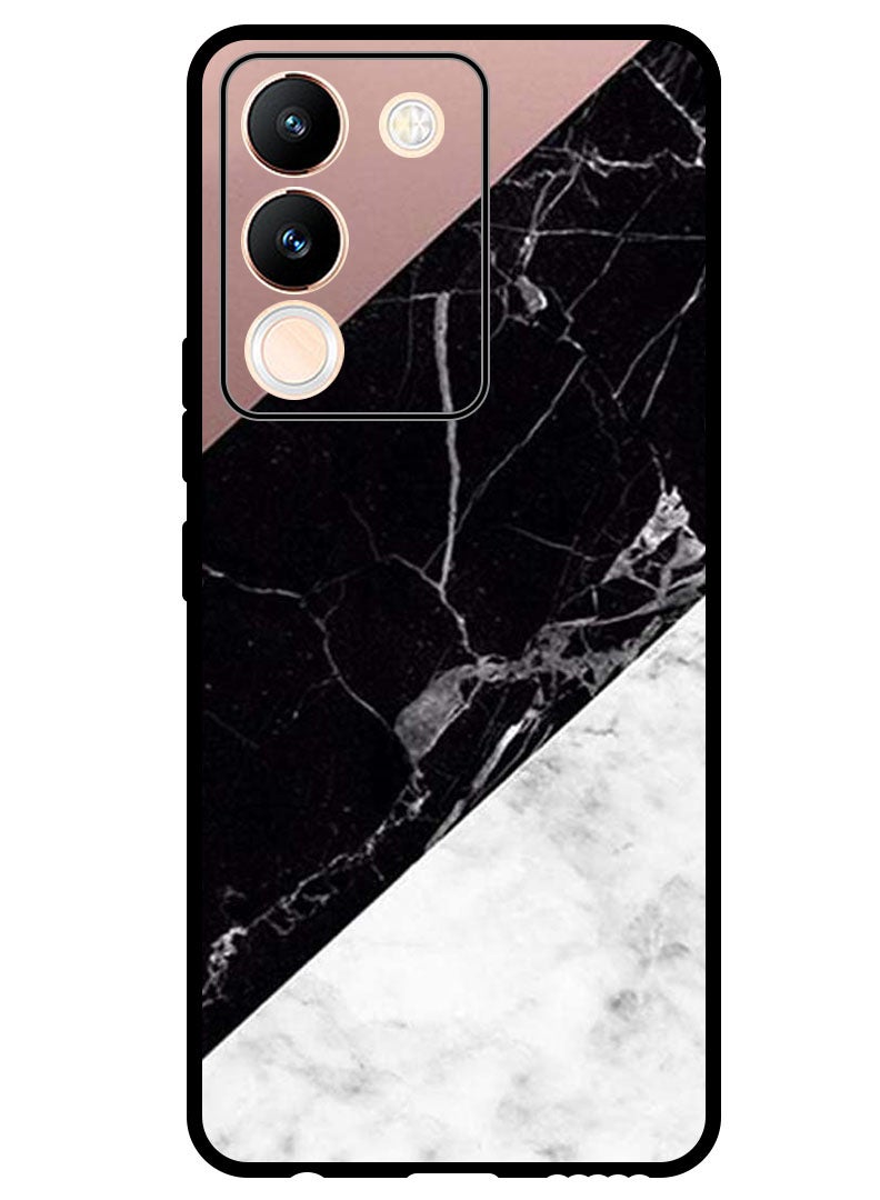 Theodor Protective Case Anti Scratch Shock Proof Bumper Cover For Vivo V29e Hite & Black Marble Top Is Plain - Image 1
