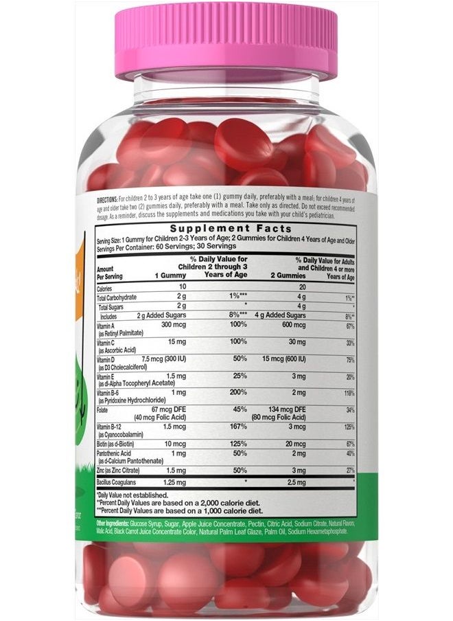 CARLYLE - Kids Multivitamin Gummies with Probiotics | 60 Chewables | Natural Berry Flavor | Vegetarian, Non-GMO, Gluten Free Children's Supplement | by Lil' Sprouts | Packaging May Vary - Image 1