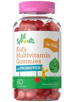 Kids Multivitamin Gummies with Probiotics | 60 Chewables | Natural Berry Flavor | Vegetarian, Non-GMO, Gluten Free Children's Supplement | by Lil' Sprouts | Packaging May Vary