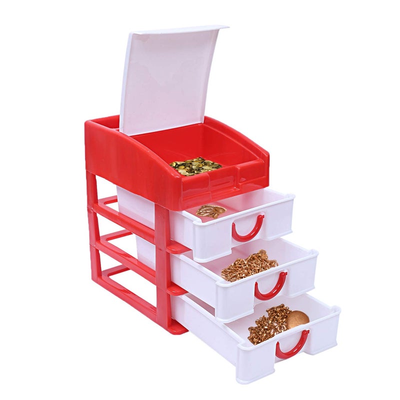 Kuber Industries Kuber Industries Plastic 2 Pieces Four Layer Drawer Storage Cabinet Box RedCTKTC13151 - Image 3