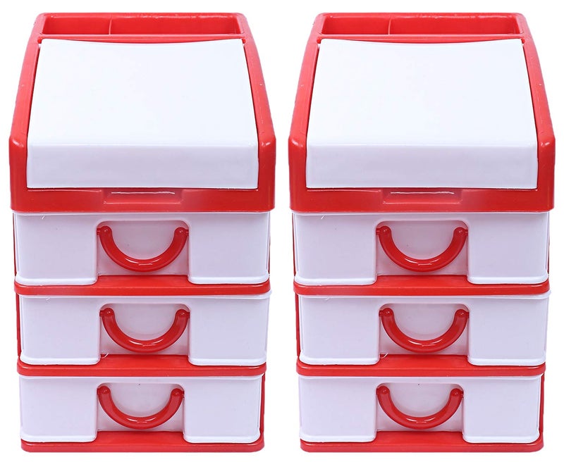 Kuber Industries Kuber Industries Plastic 2 Pieces Four Layer Drawer Storage Cabinet Box RedCTKTC13151 - Image 1