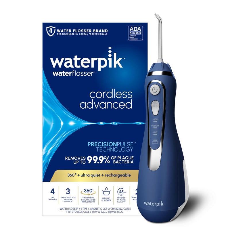 Waterpik Cordless Advanced 2.0 Water Flosser For Teeth, Gums, Braces, Dental Care With Travel Bag and 4 Tips, ADA Accepted, Rechargeable, Portable, and Waterproof, Blue WP-583, Packaging May Vary - Image 1