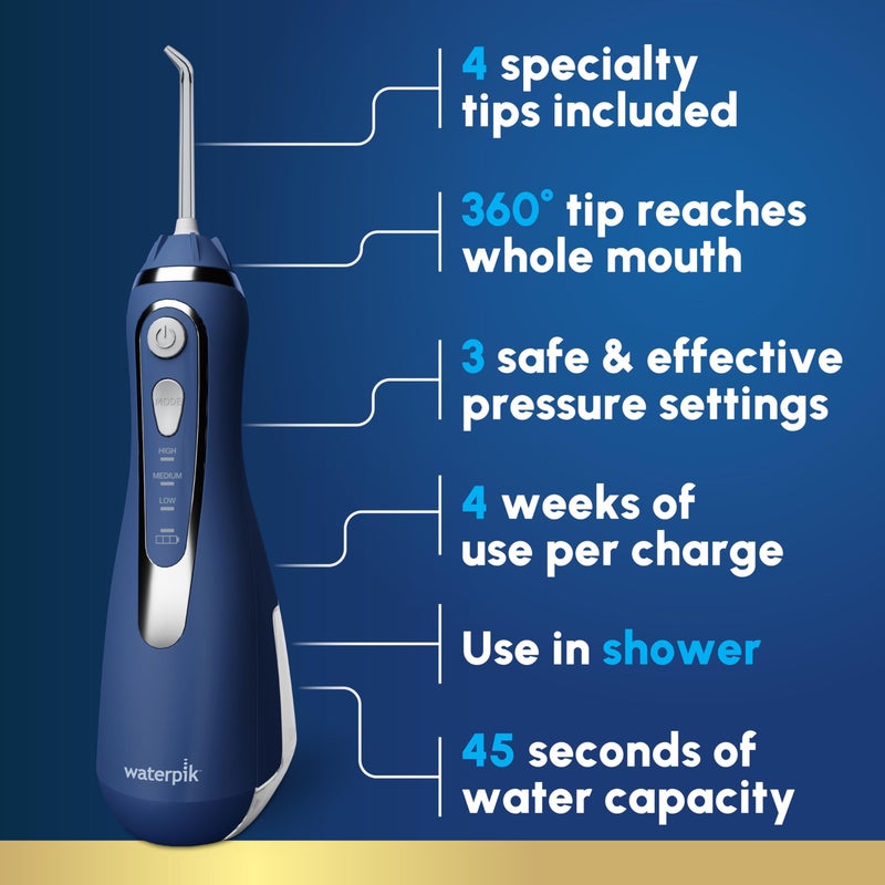 Waterpik Cordless Advanced 2.0 Water Flosser For Teeth, Gums, Braces, Dental Care With Travel Bag and 4 Tips, ADA Accepted, Rechargeable, Portable, and Waterproof, Blue WP-583, Packaging May Vary - Image 2