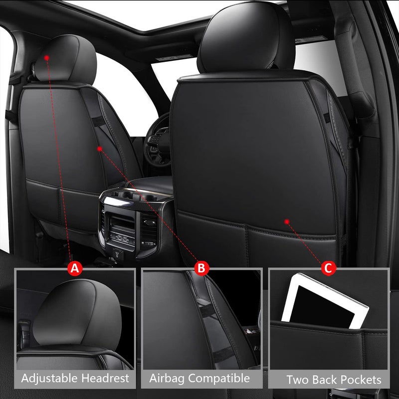 MIROZO Truck Seat Cover for Dodge Ram, Waterproof Ram Seat Cover Compatible with 2009-2025 RAM 1500 2500 3500 Truck Pickup Crew Quad Cab with Split Bench 40/60(Black,Full Set Curved Back) - Image 3